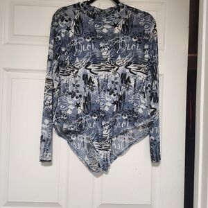 PINK Victoria's Secret Blue and Black Graphic Bodysuit
